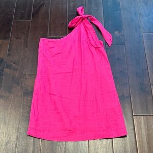 J Crew One-Shoulder Tie Halter Dress in Bright Fuchsia